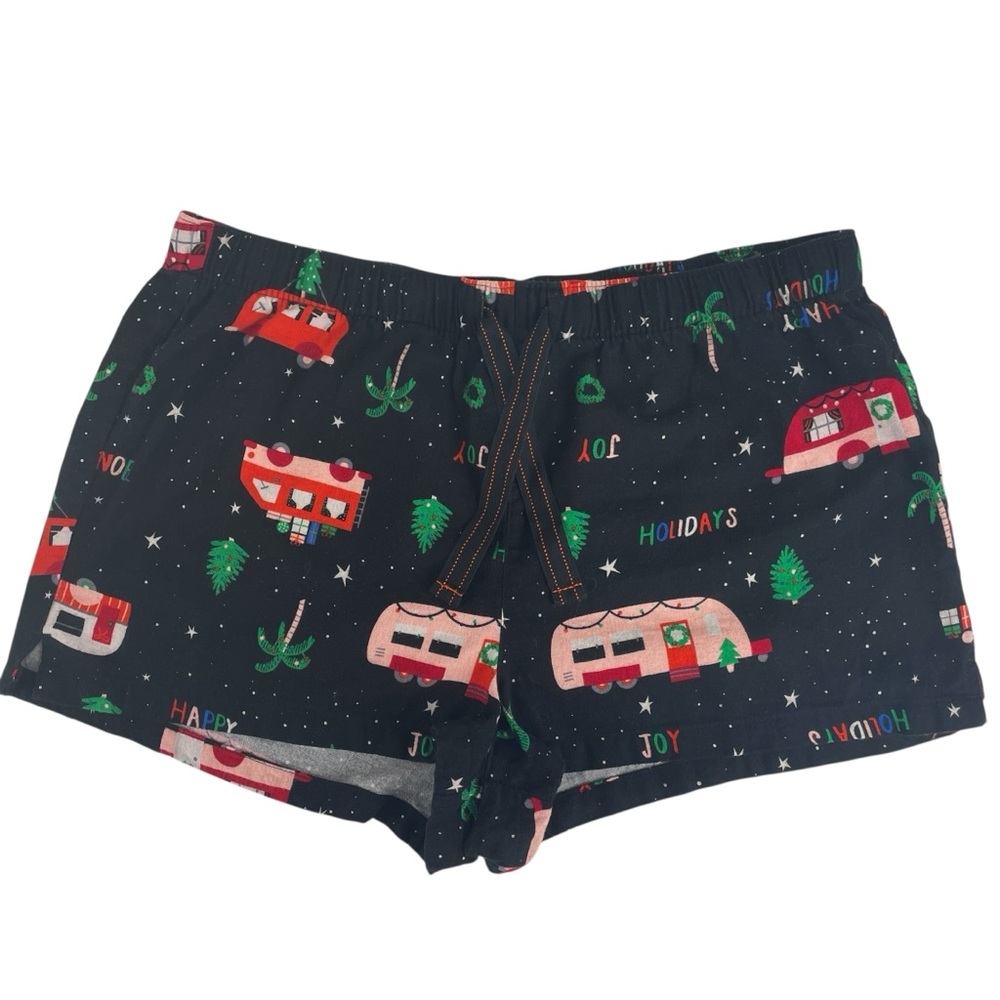 Old Navy Womens Christmas Holiday Trailer Flannel Pajama Shorts Black Size Large
